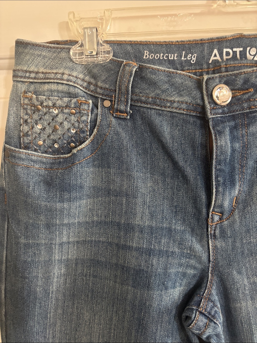 Apt. 9 Women’s Blue Boot Leg Cut Jeans with Studded Pocket - Picture 2 of 6